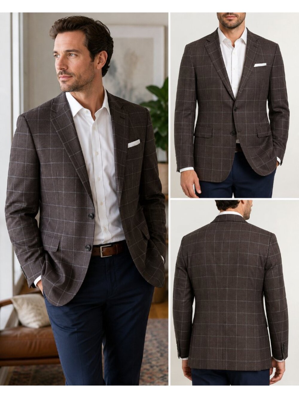 NWT Stafford Men’s Windowpane Plaid Blazer Sport Coat 40R Classic Fit Stretch